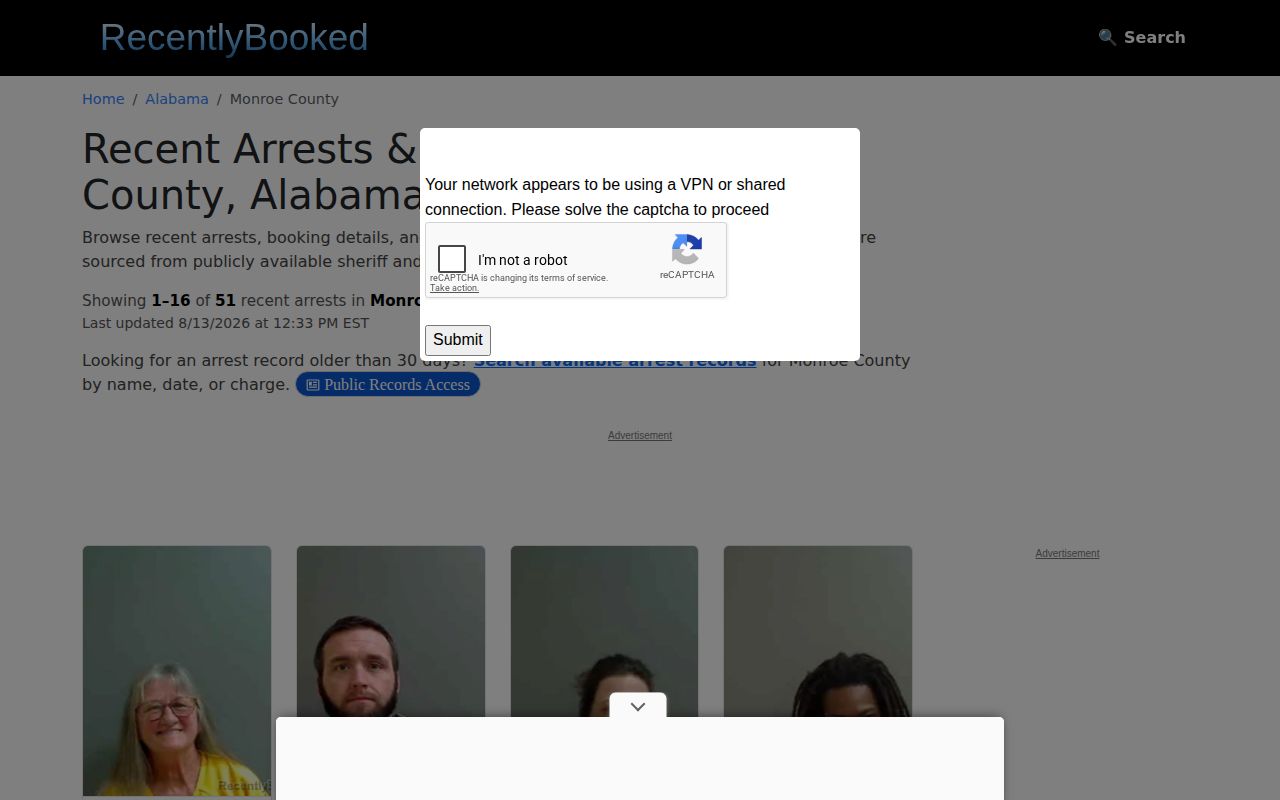 Unofficial Monroe County recent booking record section
