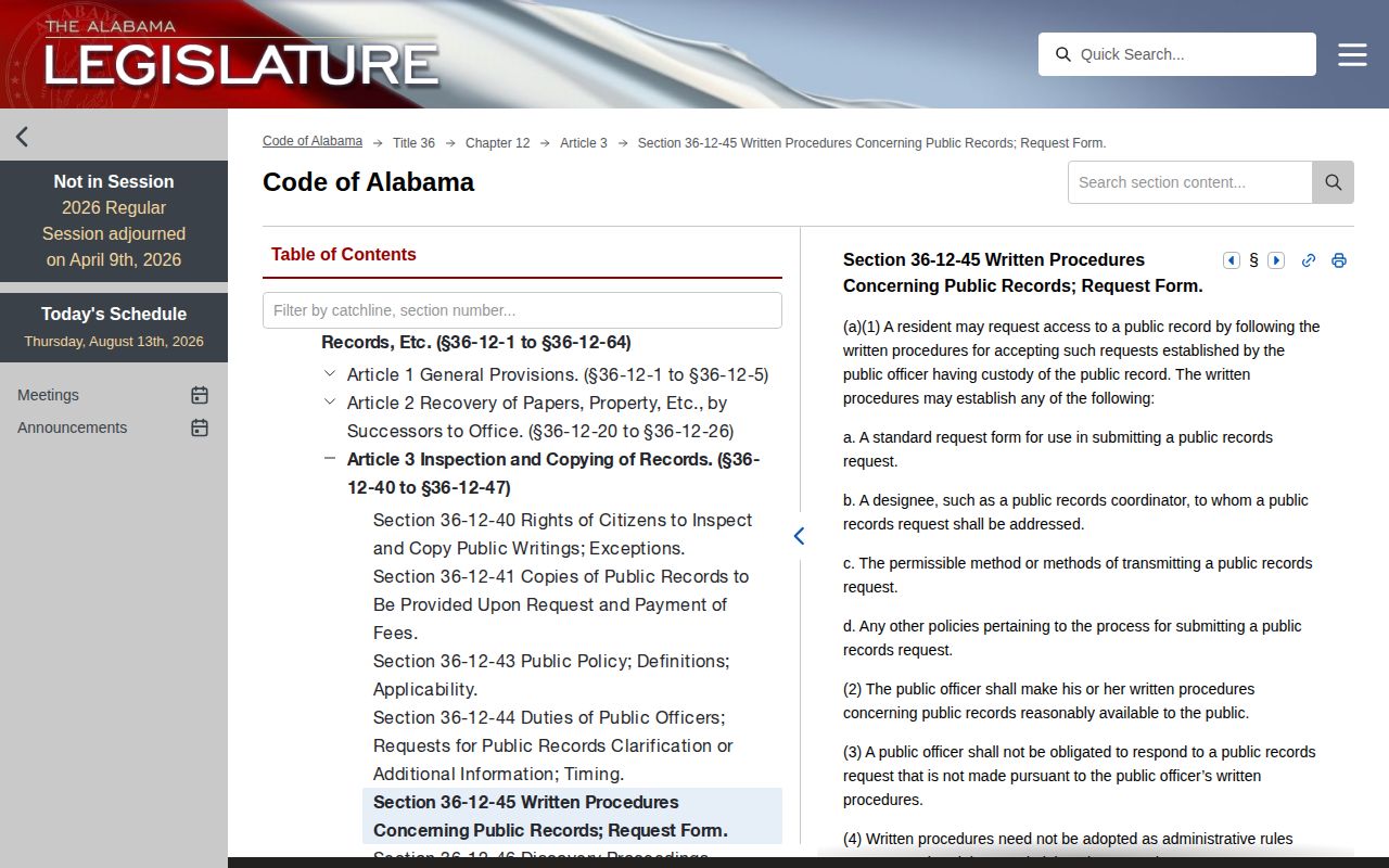 Alabama public record procedure for Monroe County booking records